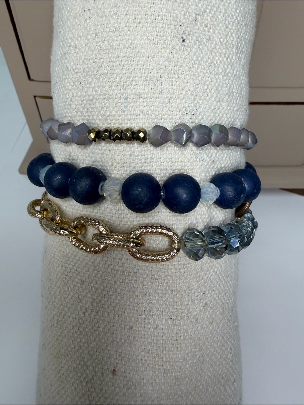 Erimish Navy Blue, Gray and Gold Bracelet Stack